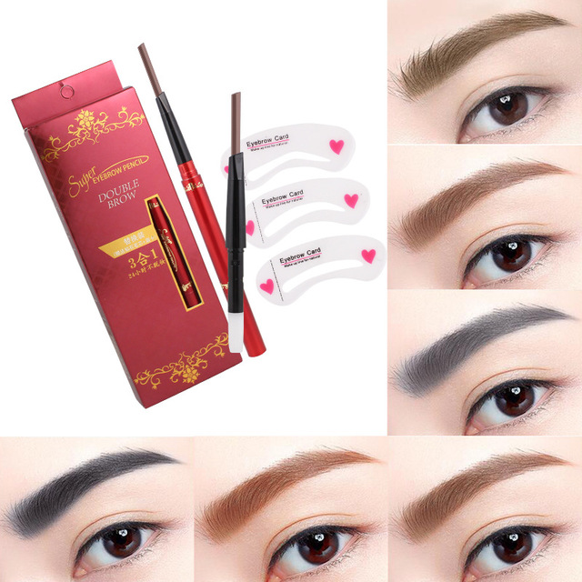 厂家直销 三合一自动旋转双头眉笔送替换笔芯送眉卡 眉笔套装