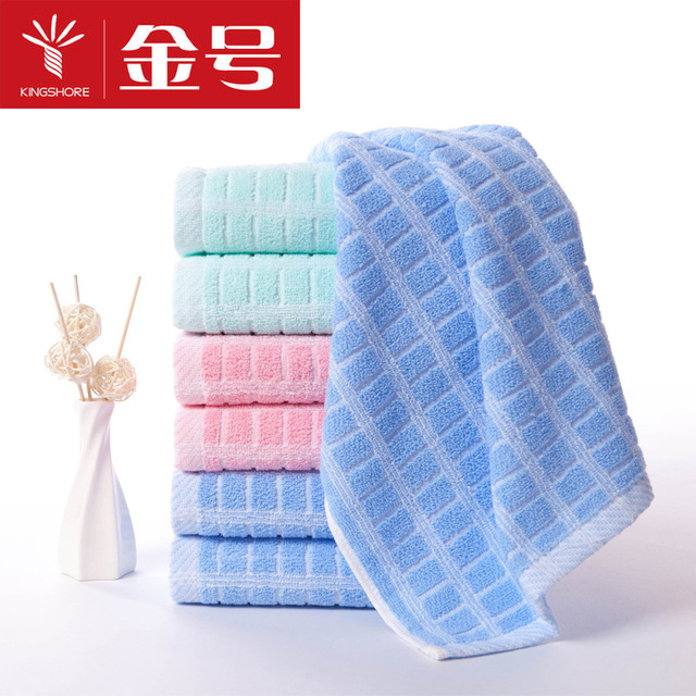 【金号】纯棉毛巾78*34.5全棉提花格子绣花面巾86g